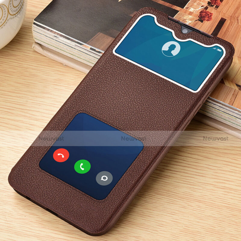 Leather Case Stands Flip Cover L06 Holder for Xiaomi Redmi Note 8 Pro Brown