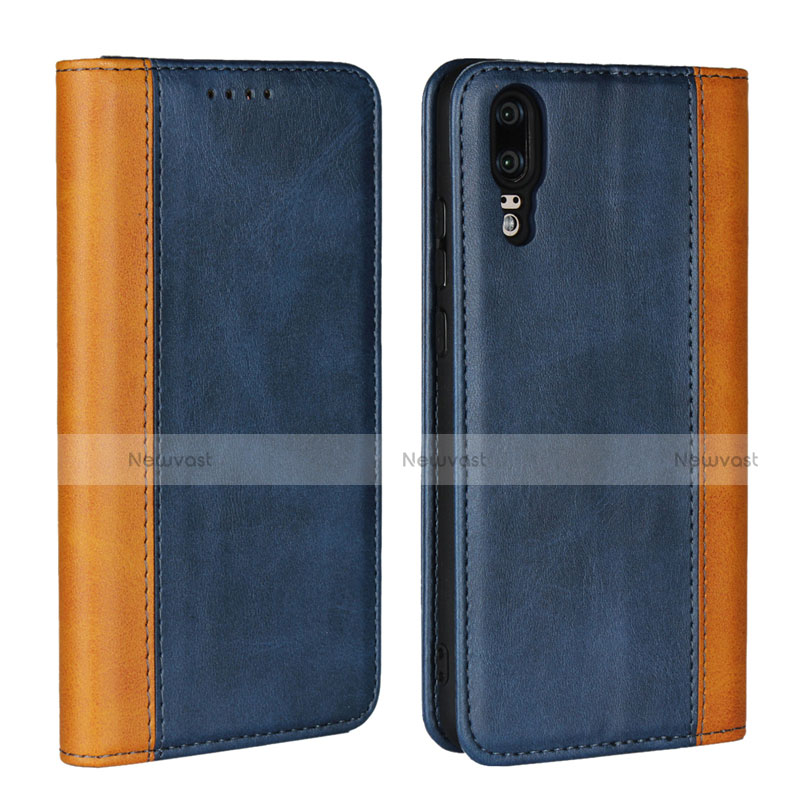 Leather Case Stands Flip Cover L07 Holder for Huawei P20 Blue