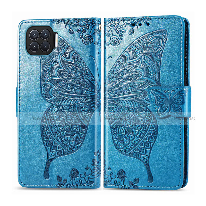 Leather Case Stands Flip Cover L07 Holder for Oppo A93 Blue