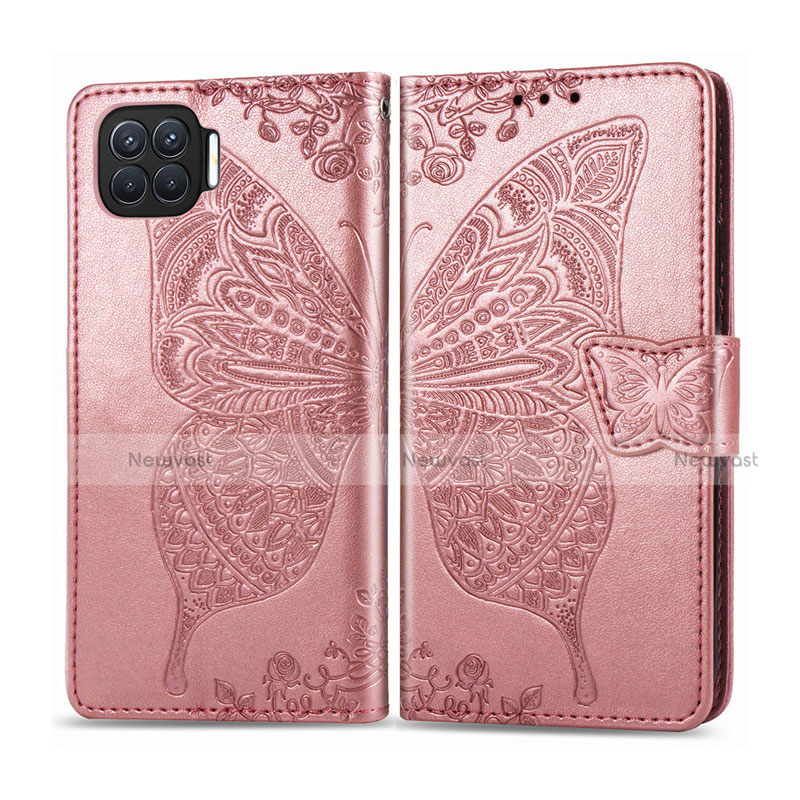 Leather Case Stands Flip Cover L07 Holder for Oppo A93 Rose Gold