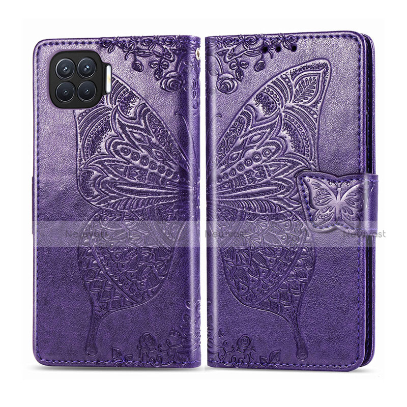 Leather Case Stands Flip Cover L07 Holder for Oppo Reno4 F Purple