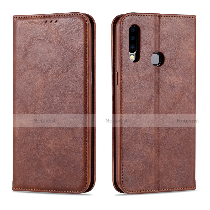 Leather Case Stands Flip Cover L07 Holder for Samsung Galaxy A20s Brown