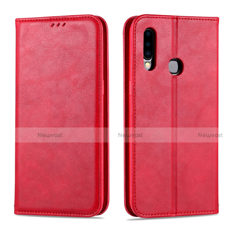 Leather Case Stands Flip Cover L07 Holder for Samsung Galaxy A20s Red