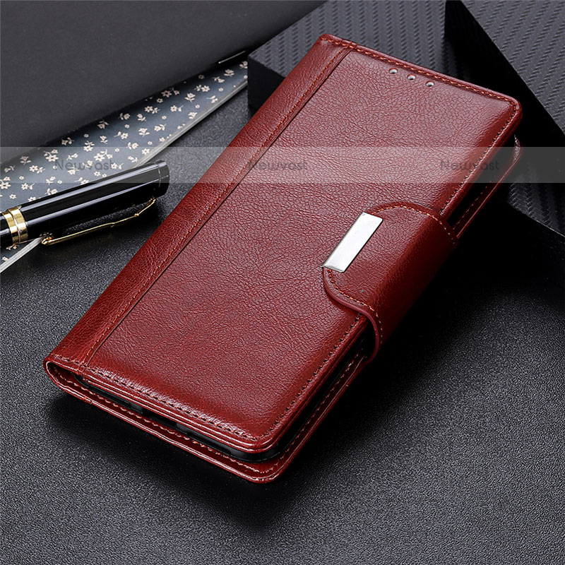 Leather Case Stands Flip Cover L07 Holder for Samsung Galaxy M11 Brown