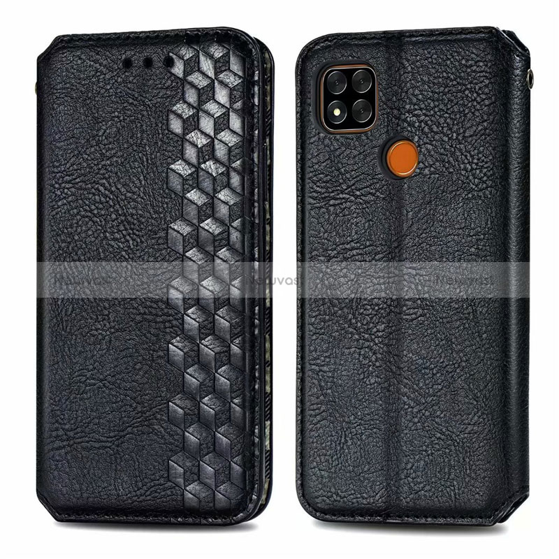 Leather Case Stands Flip Cover L07 Holder for Xiaomi POCO C3 Black