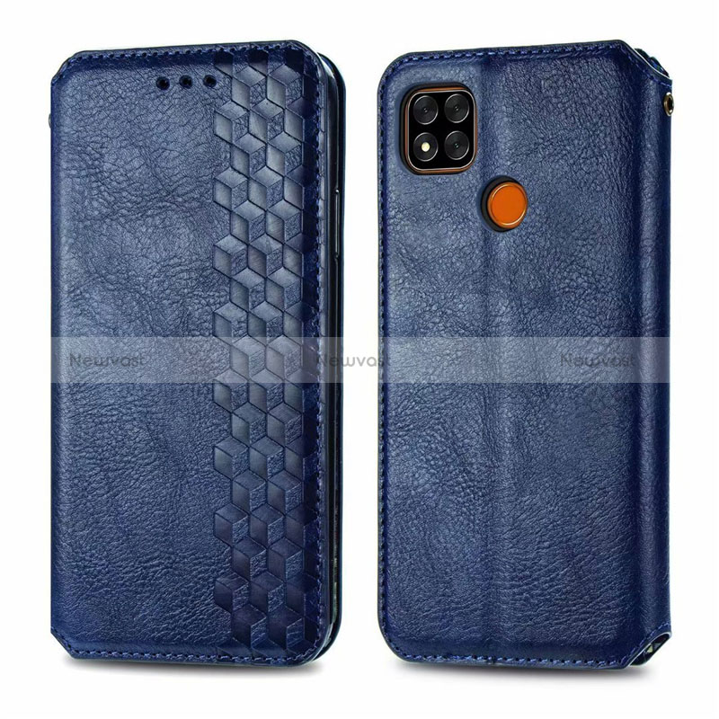 Leather Case Stands Flip Cover L07 Holder for Xiaomi POCO C3 Blue