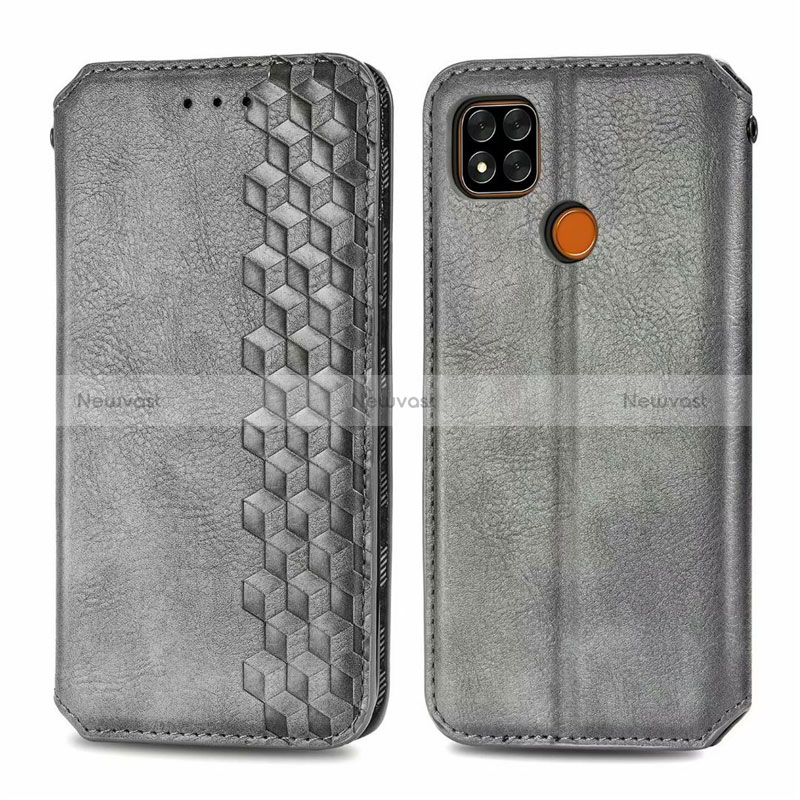 Leather Case Stands Flip Cover L07 Holder for Xiaomi POCO C3 Gray