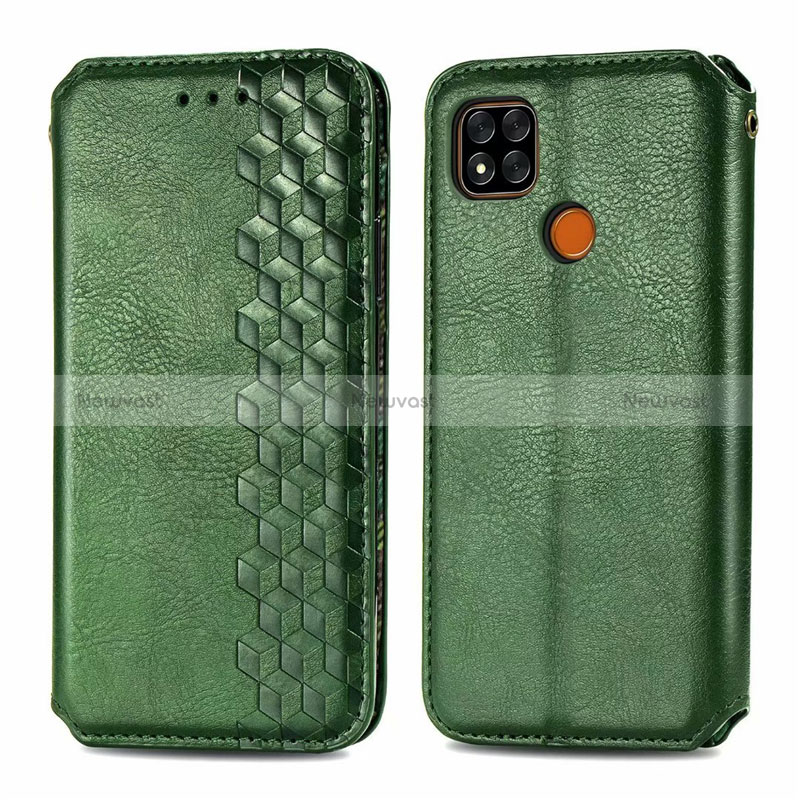Leather Case Stands Flip Cover L07 Holder for Xiaomi POCO C3 Green