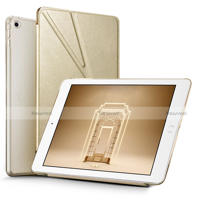 Leather Case Stands Flip Cover L08 for Apple New iPad 9.7 (2017) Gold