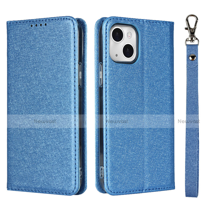 Leather Case Stands Flip Cover L08 Holder for Apple iPhone 13 Mini Blue