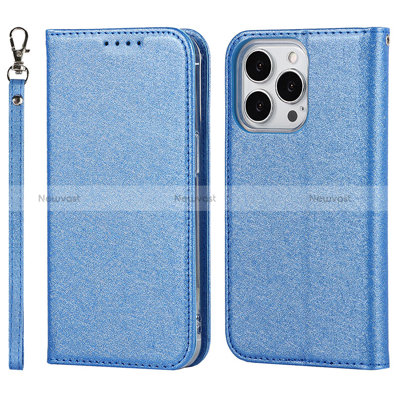 Leather Case Stands Flip Cover L08 Holder for Apple iPhone 14 Pro Max Blue