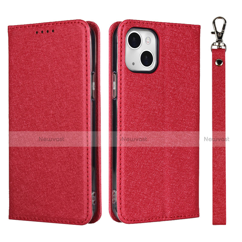 Leather Case Stands Flip Cover L08 Holder for Apple iPhone 14 Red