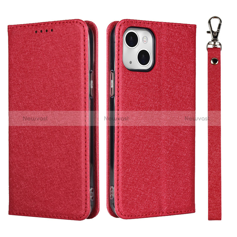 Leather Case Stands Flip Cover L08 Holder for Apple iPhone 15 Plus Red