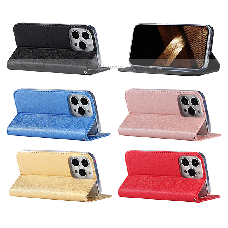 Leather Case Stands Flip Cover L08 Holder for Apple iPhone 15 Pro