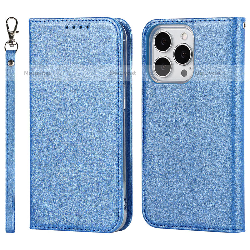 Leather Case Stands Flip Cover L08 Holder for Apple iPhone 15 Pro Max Blue