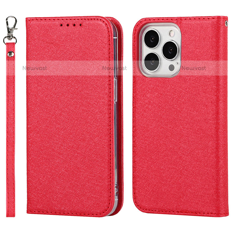 Leather Case Stands Flip Cover L08 Holder for Apple iPhone 15 Pro Max Red