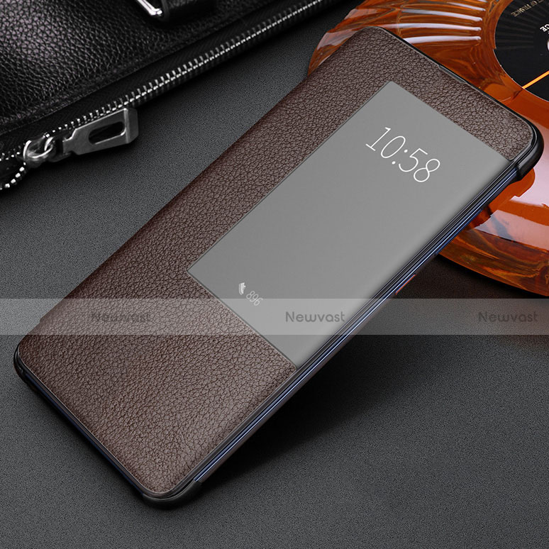 Leather Case Stands Flip Cover L08 Holder for Huawei Mate 20 Brown