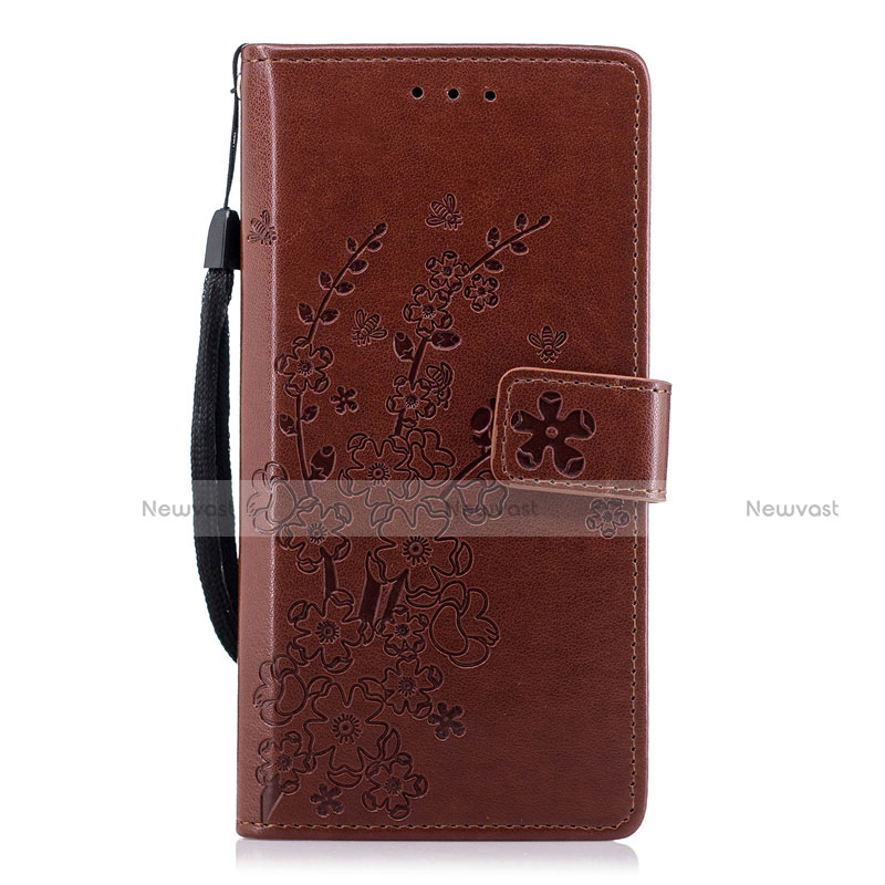 Leather Case Stands Flip Cover L08 Holder for Huawei P20 Brown