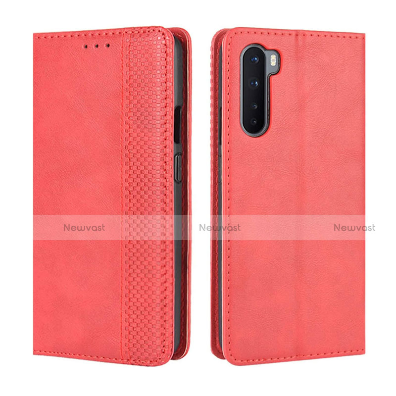 Leather Case Stands Flip Cover L08 Holder for OnePlus Nord Red