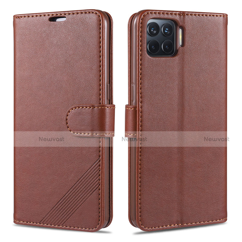 Leather Case Stands Flip Cover L08 Holder for Oppo F17 Pro Brown