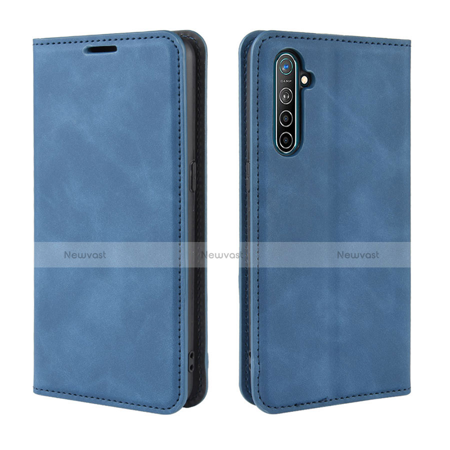 Leather Case Stands Flip Cover L08 Holder for Oppo K5 Blue