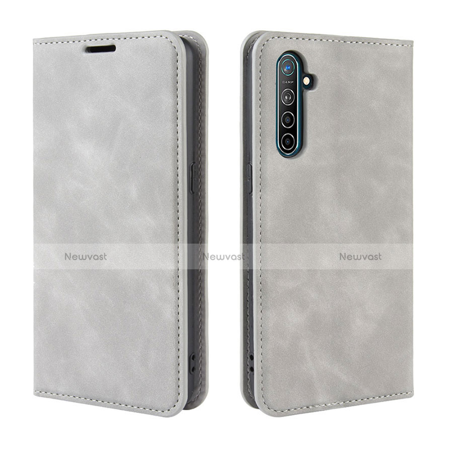 Leather Case Stands Flip Cover L08 Holder for Oppo K5 Gray