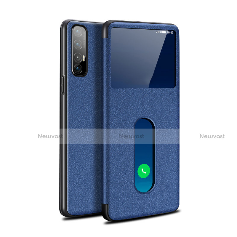 Leather Case Stands Flip Cover L08 Holder for Oppo Reno3 Pro Blue