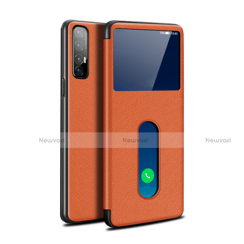 Leather Case Stands Flip Cover L08 Holder for Oppo Reno3 Pro Orange