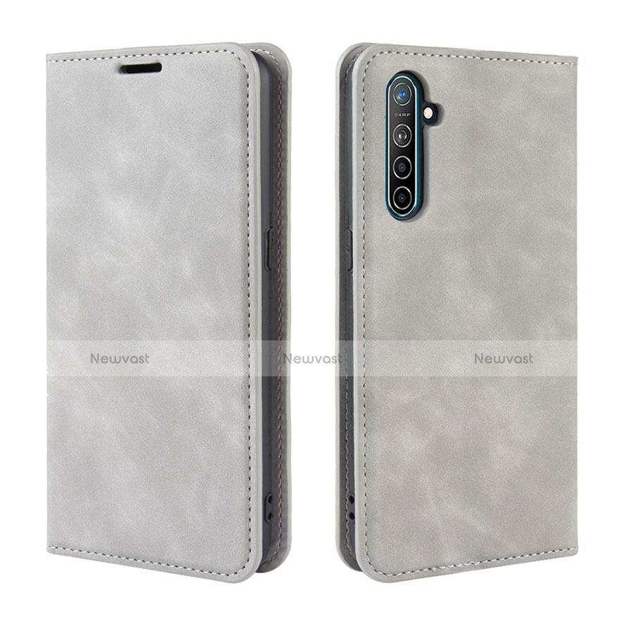 Leather Case Stands Flip Cover L08 Holder for Realme X2 Gray