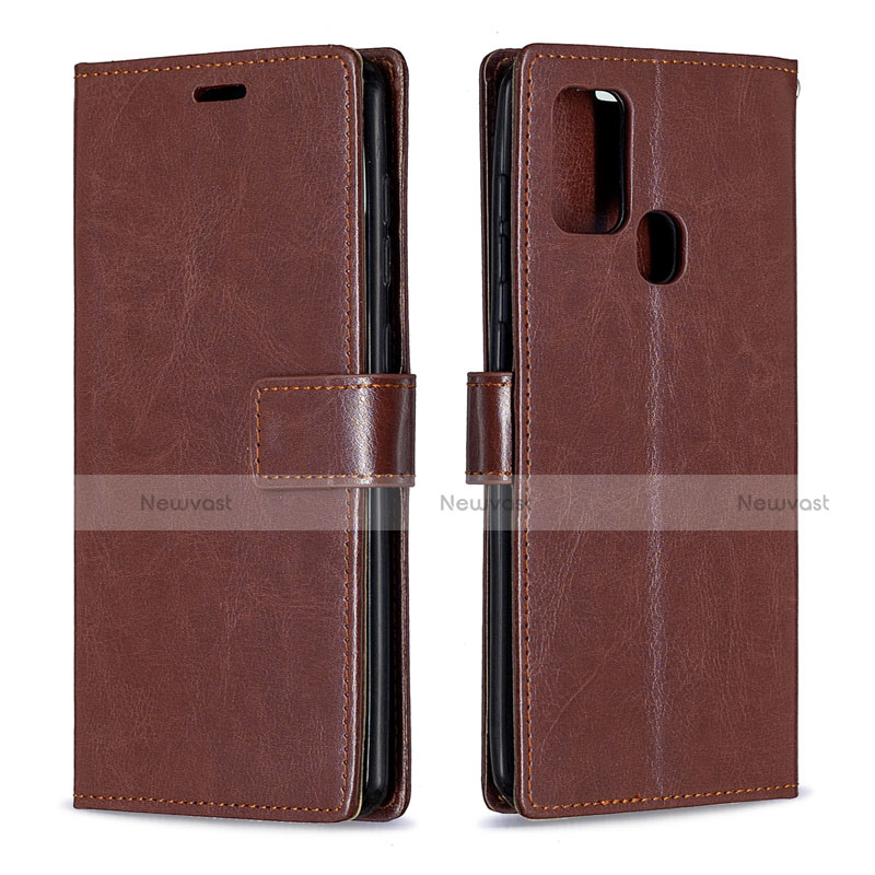 Leather Case Stands Flip Cover L08 Holder for Samsung Galaxy A21s Brown