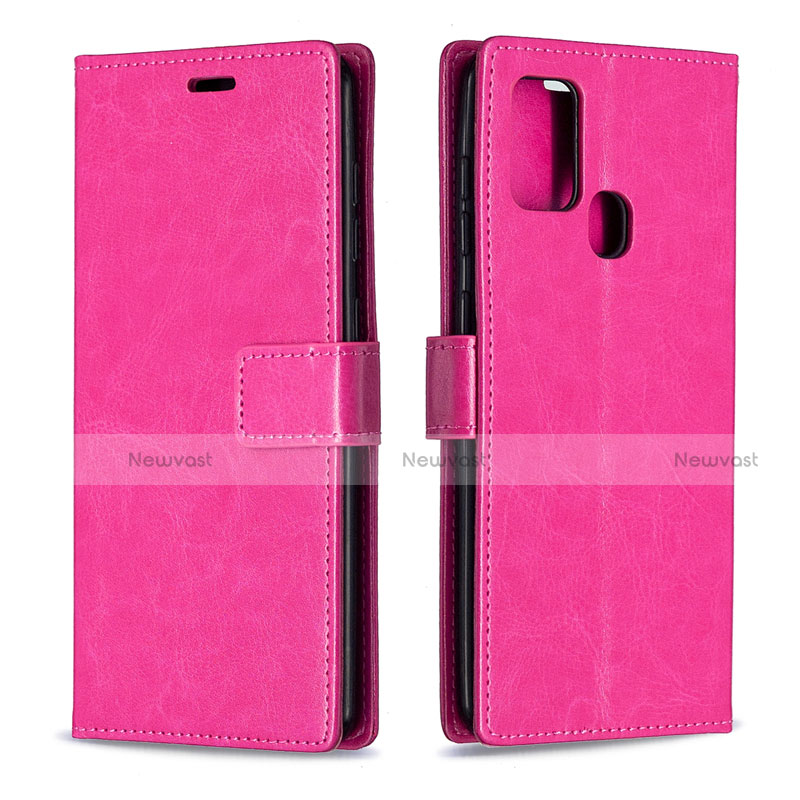 Leather Case Stands Flip Cover L08 Holder for Samsung Galaxy A21s Hot Pink