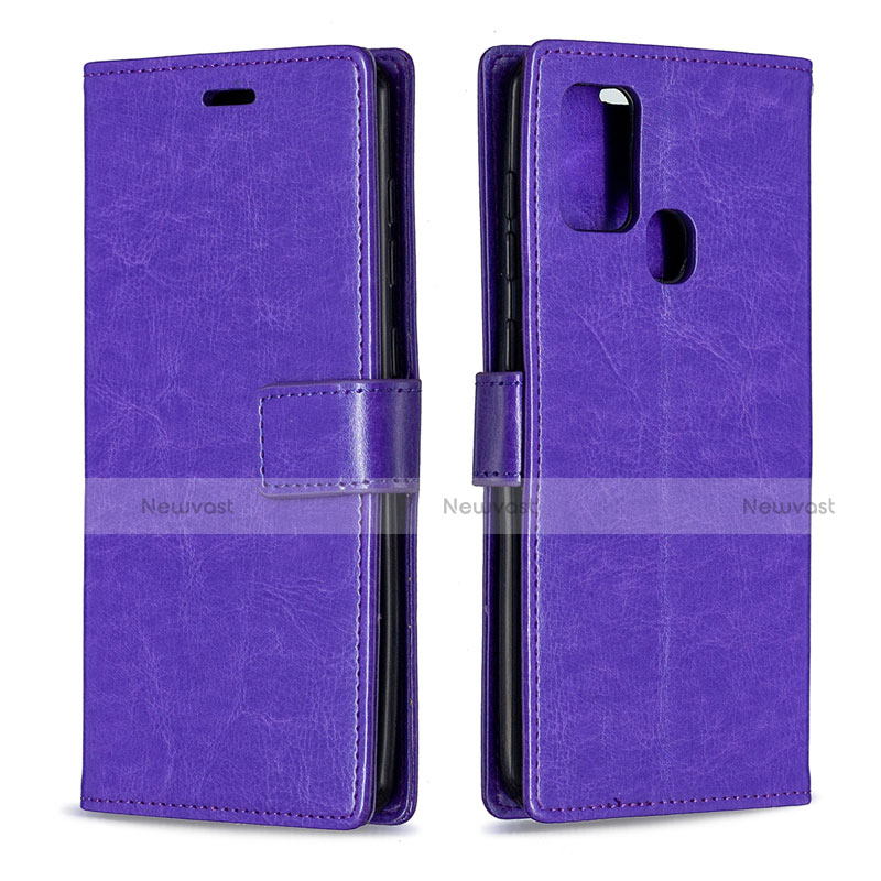 Leather Case Stands Flip Cover L08 Holder for Samsung Galaxy A21s Purple