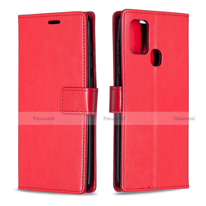 Leather Case Stands Flip Cover L08 Holder for Samsung Galaxy A21s Red