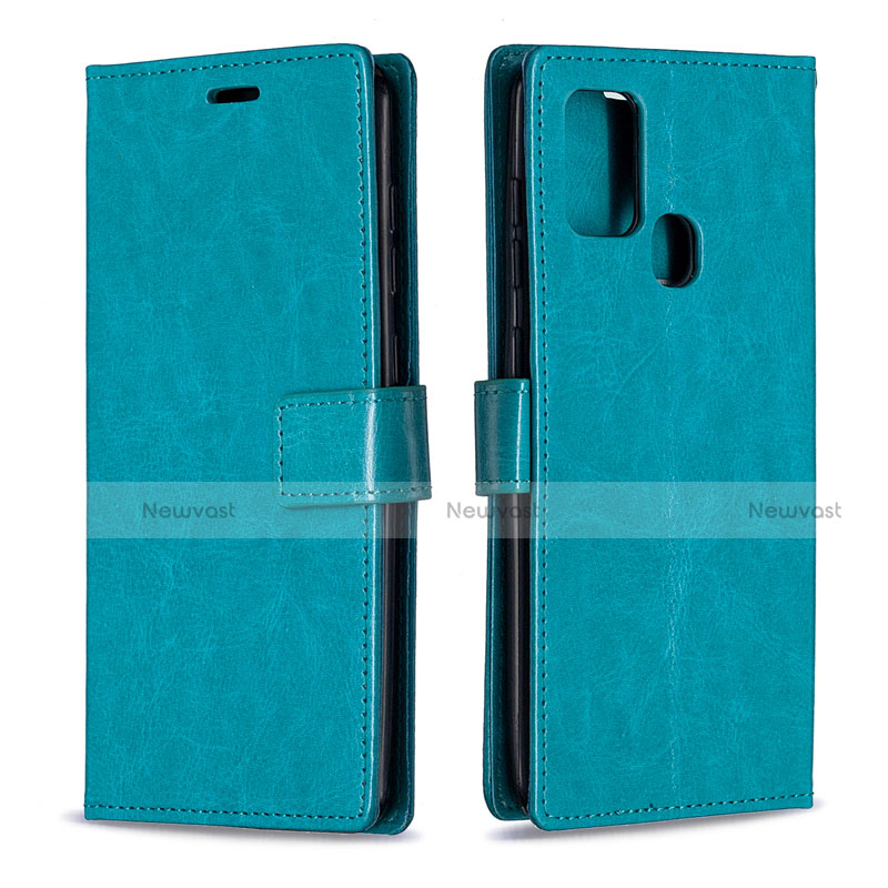 Leather Case Stands Flip Cover L08 Holder for Samsung Galaxy A21s Sky Blue