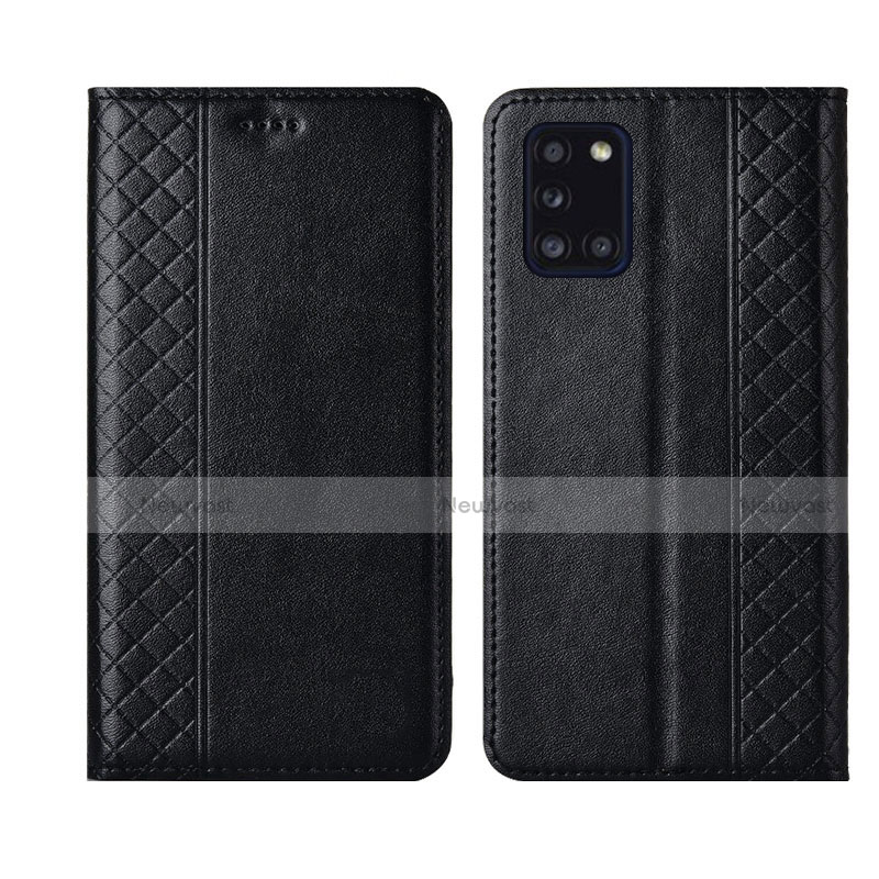 Leather Case Stands Flip Cover L08 Holder for Samsung Galaxy A31 Black