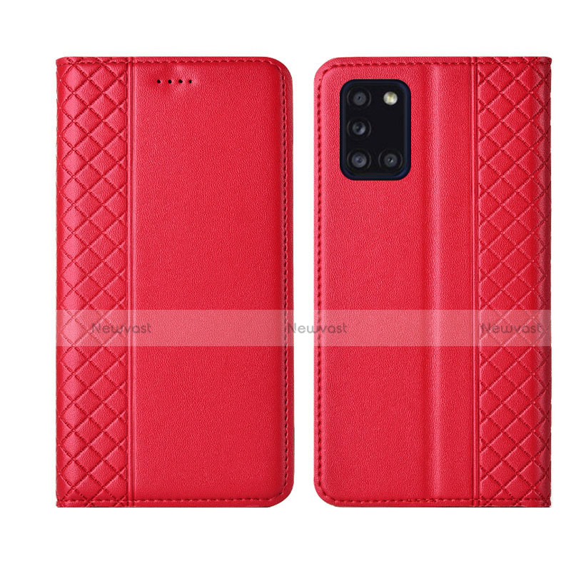 Leather Case Stands Flip Cover L08 Holder for Samsung Galaxy A31 Red