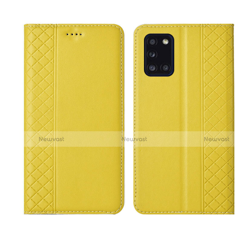 Leather Case Stands Flip Cover L08 Holder for Samsung Galaxy A31 Yellow