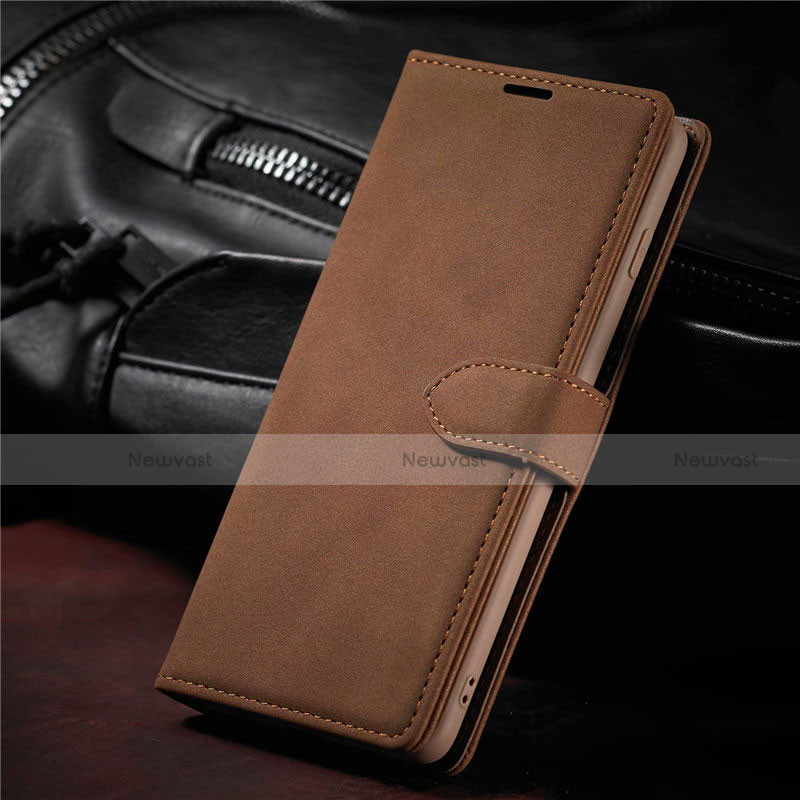 Leather Case Stands Flip Cover L08 Holder for Samsung Galaxy S21 5G Brown