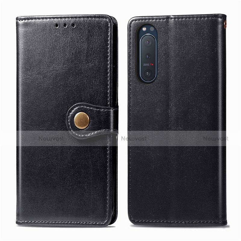 Leather Case Stands Flip Cover L08 Holder for Sony Xperia 5 II Black