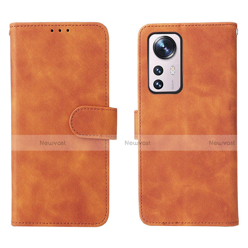 Leather Case Stands Flip Cover L08 Holder for Xiaomi Mi 12 5G Brown