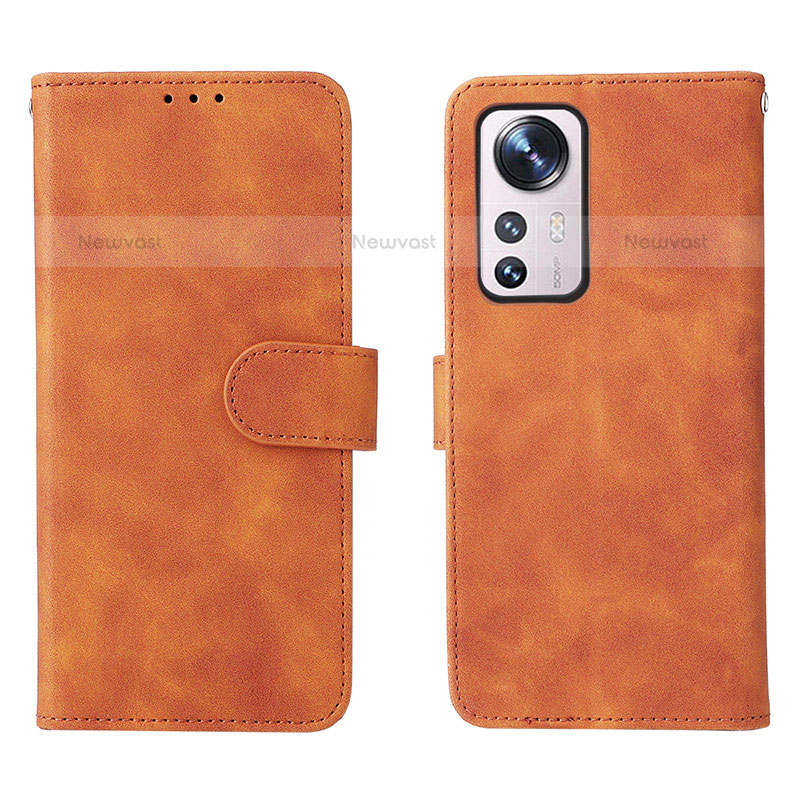 Leather Case Stands Flip Cover L08 Holder for Xiaomi Mi 12 Pro 5G Brown