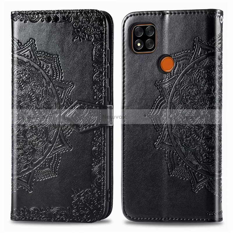 Leather Case Stands Flip Cover L08 Holder for Xiaomi Redmi 9 Activ Black