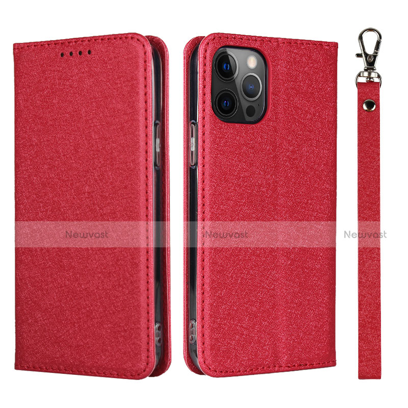 Leather Case Stands Flip Cover L09 Holder for Apple iPhone 12 Pro Max Red