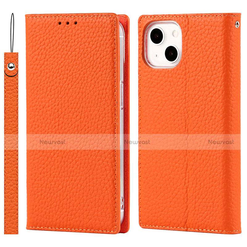 Leather Case Stands Flip Cover L09 Holder for Apple iPhone 13 Orange