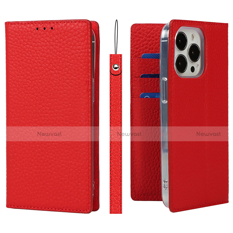 Leather Case Stands Flip Cover L09 Holder for Apple iPhone 13 Pro Max Red