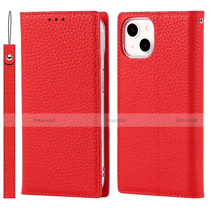 Leather Case Stands Flip Cover L09 Holder for Apple iPhone 14 Plus Red