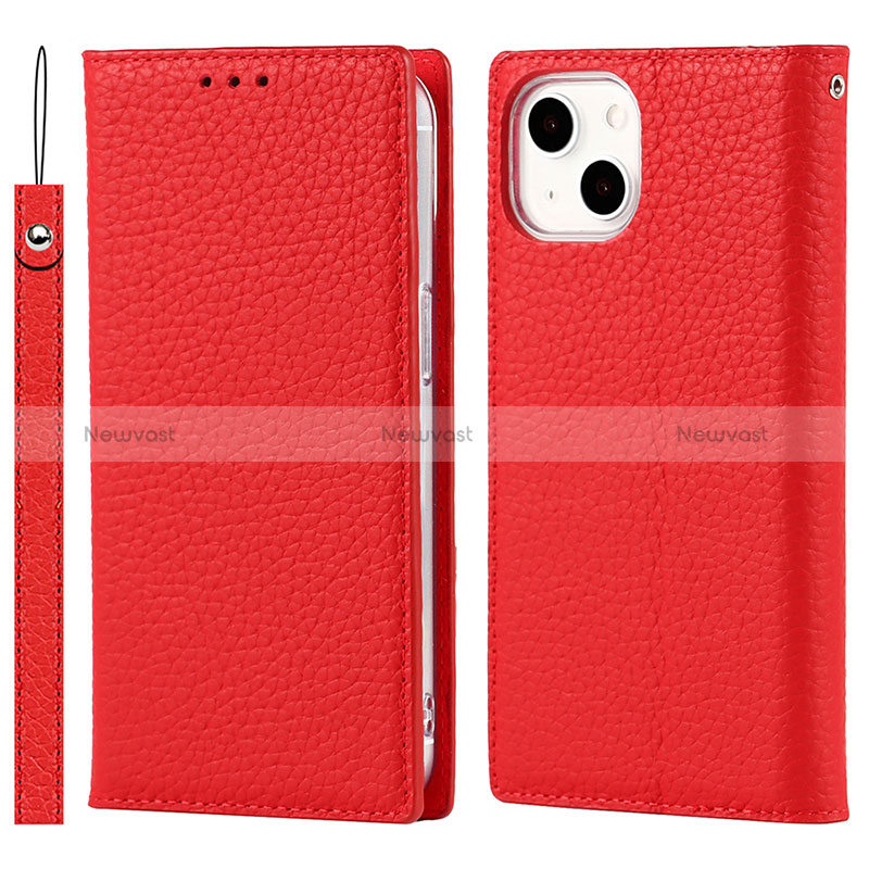 Leather Case Stands Flip Cover L09 Holder for Apple iPhone 15 Plus Red