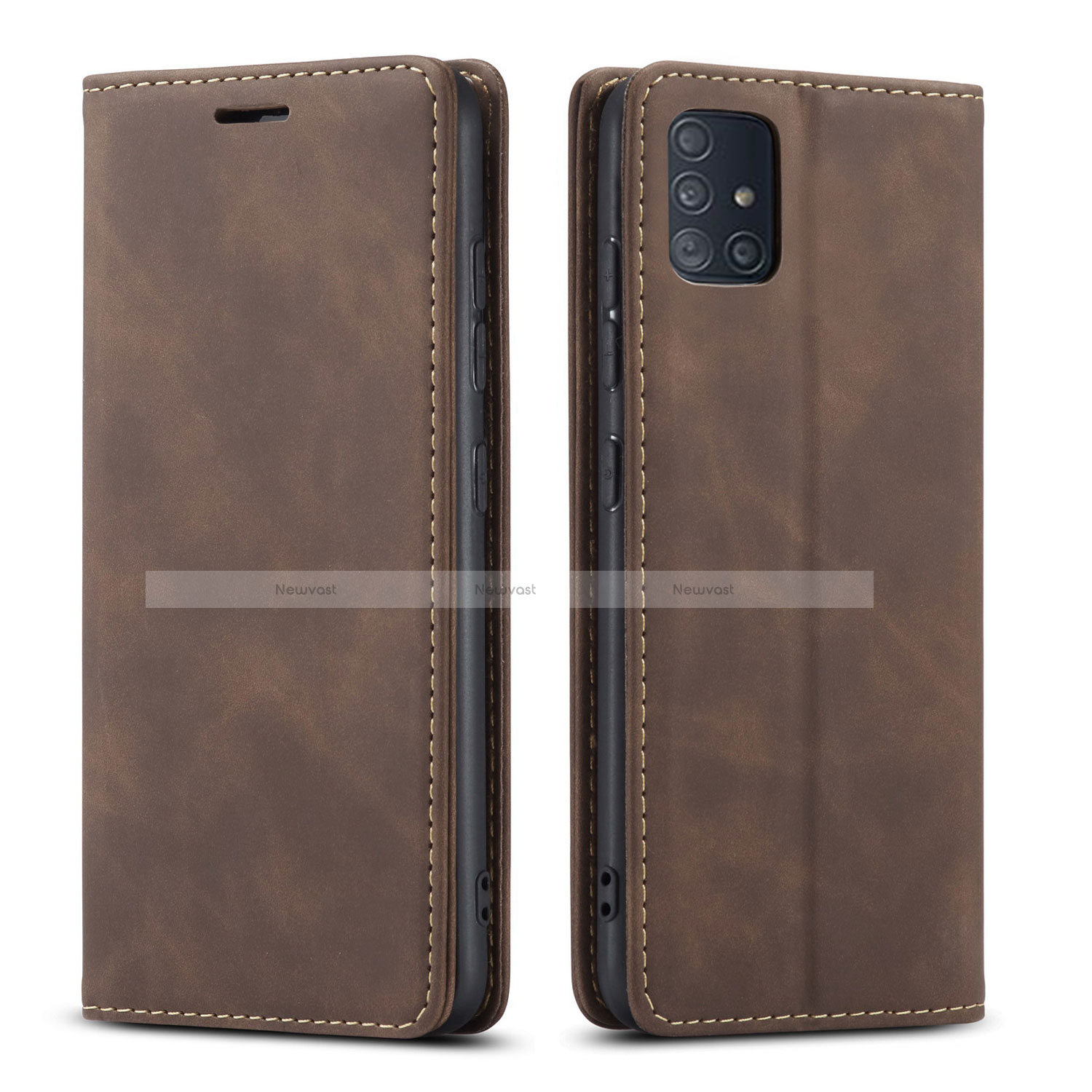 Leather Case Stands Flip Cover L09 Holder for Samsung Galaxy A51 5G Brown