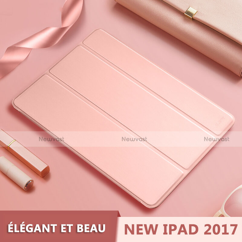 Leather Case Stands Flip Cover L10 for Apple New iPad 9.7 (2017) Rose Gold