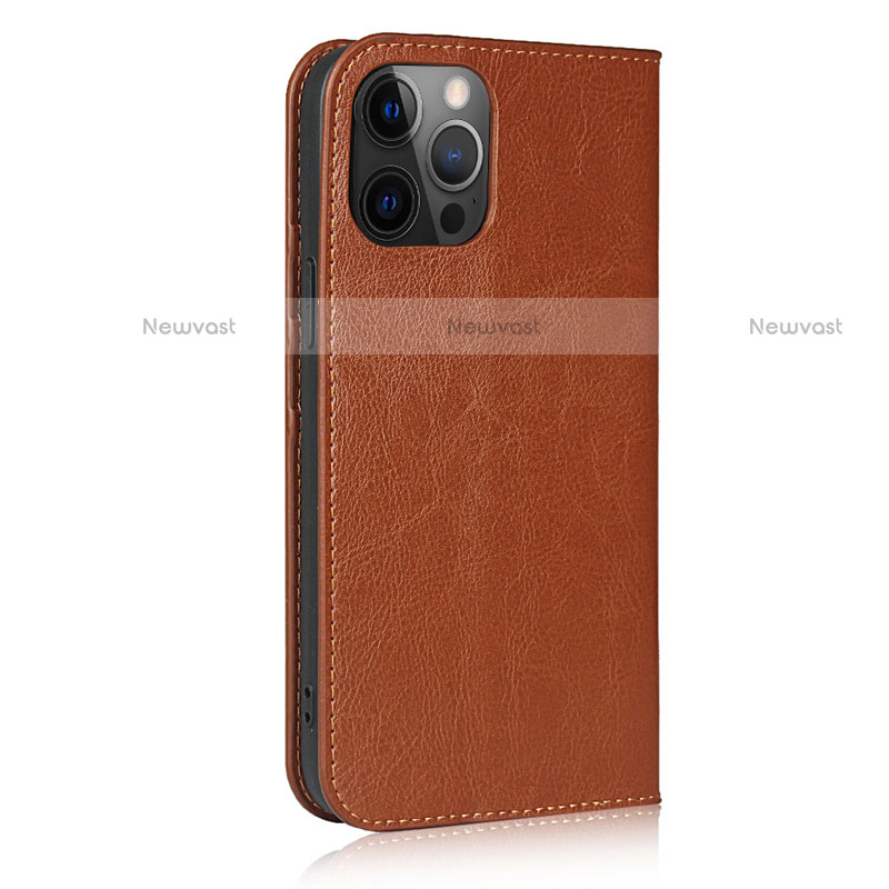 Leather Case Stands Flip Cover L10 Holder for Apple iPhone 12 Pro Light Brown